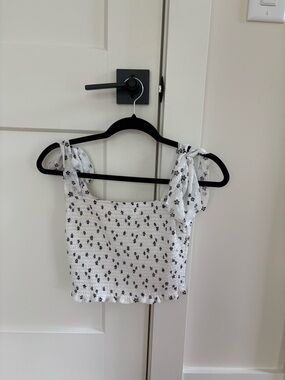 White Floral Smocked Tie-Shoulder Crop Top